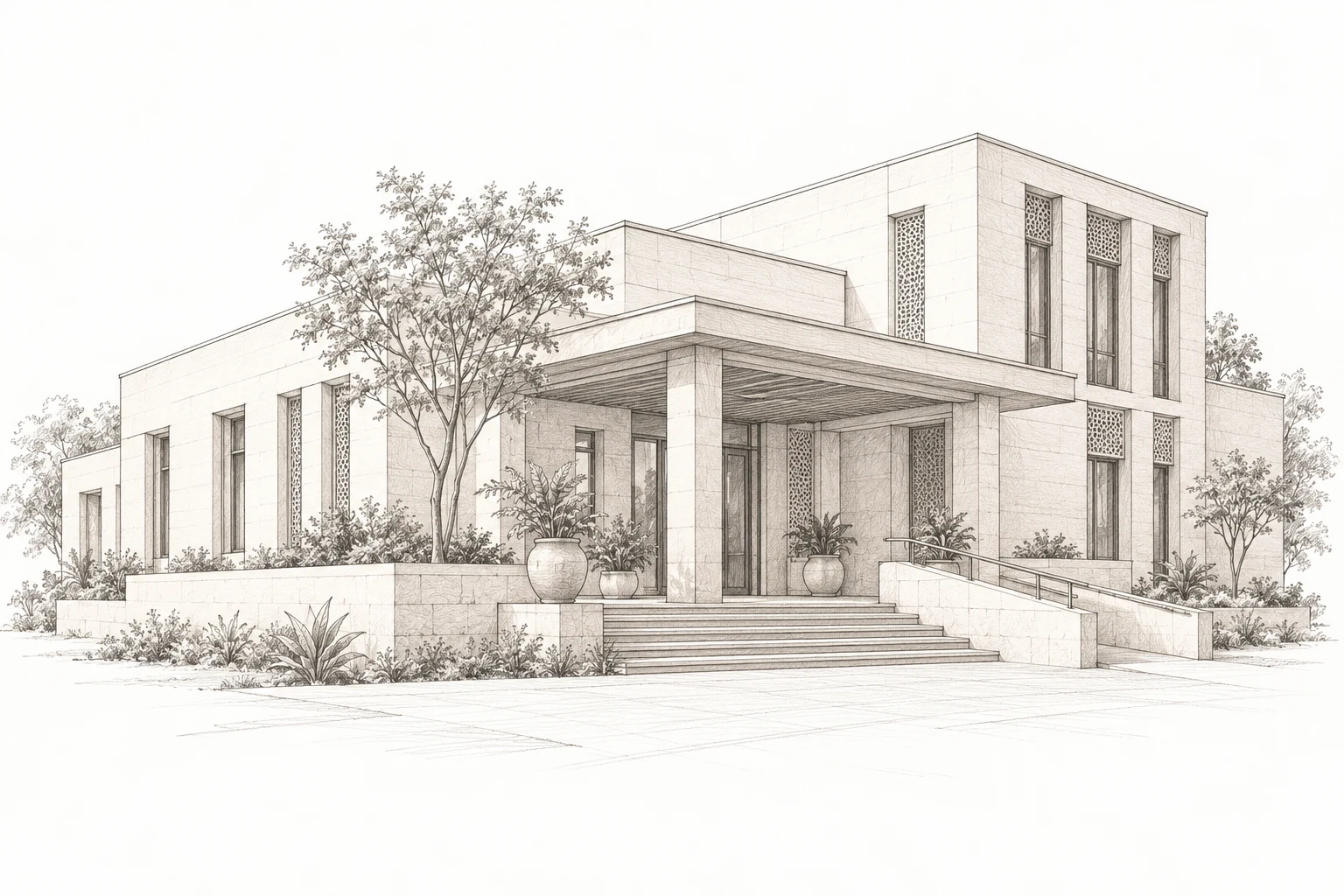 Pencil architectural illustration of the proposed Better Health preventive healthcare clinic in Jaipur
